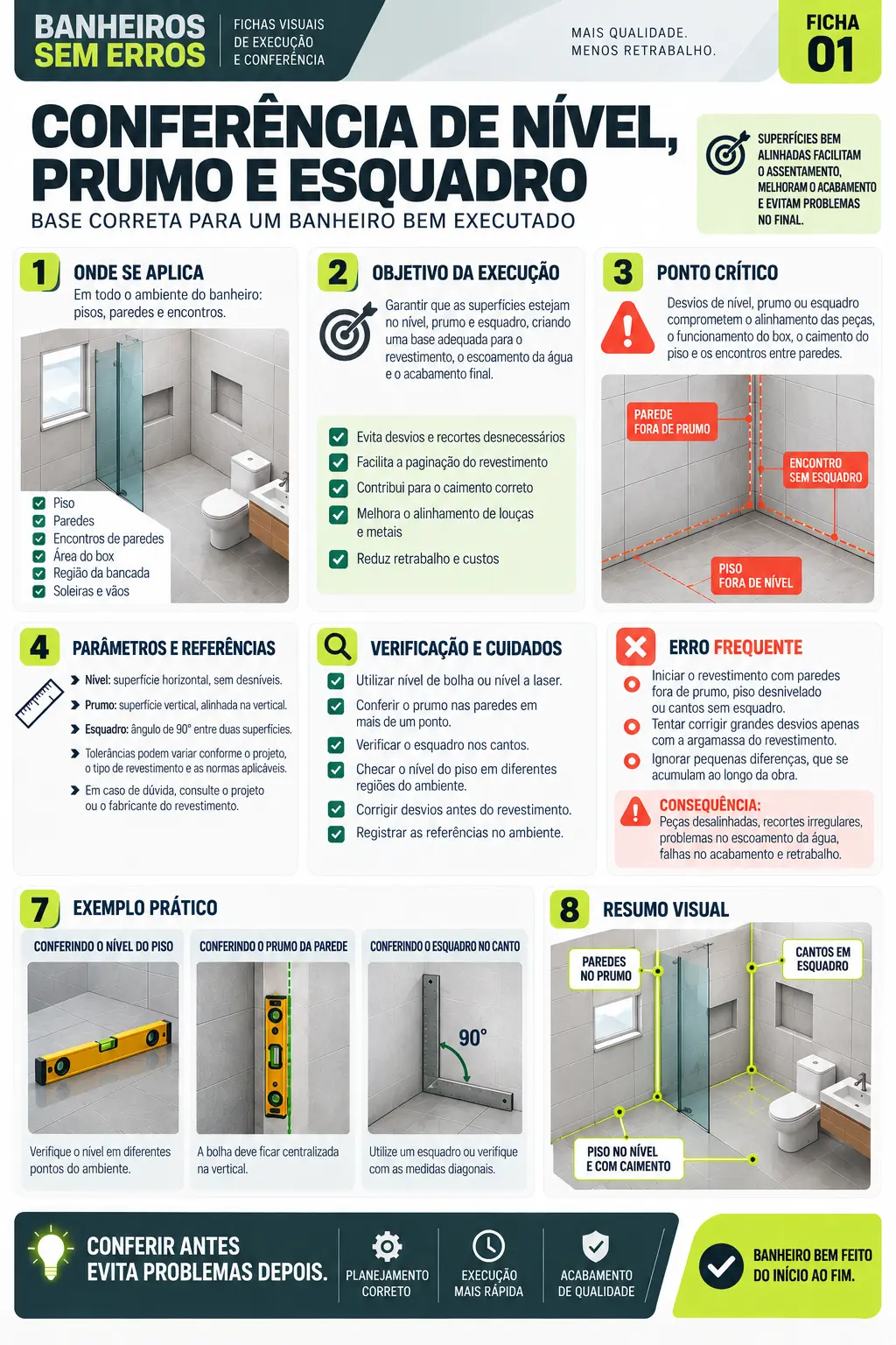 Ficha visual 01 — Conferência de nível, prumo e esquadro