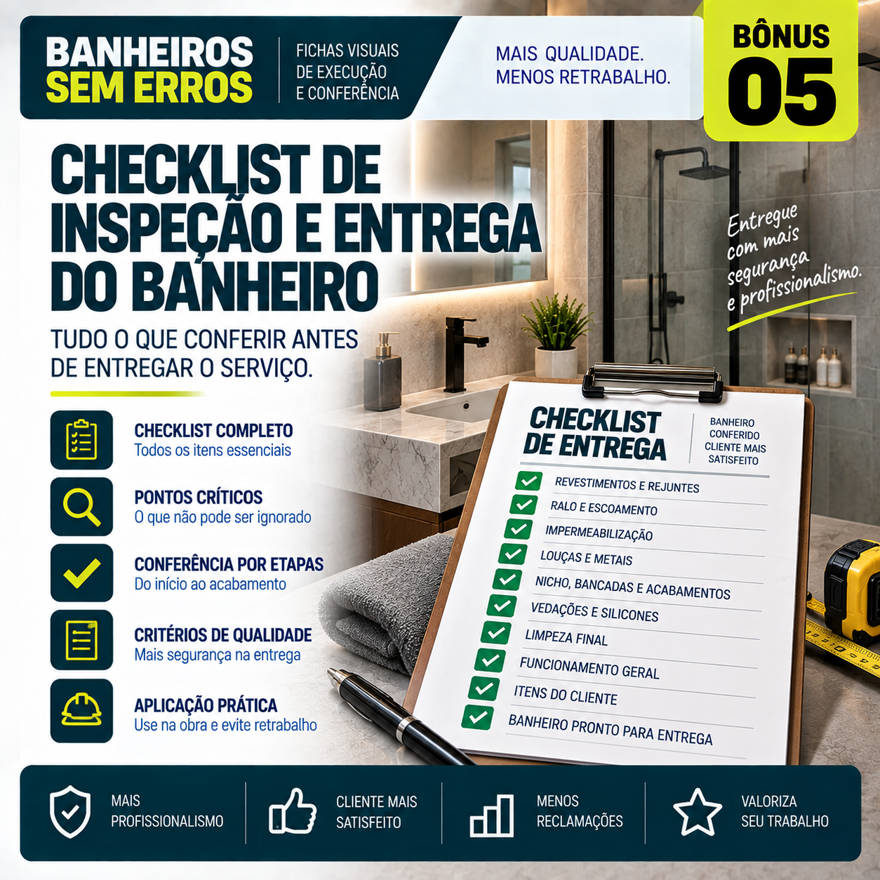 BÔNUS 05 — Checklist de Inspeção e Entrega do Banheiro